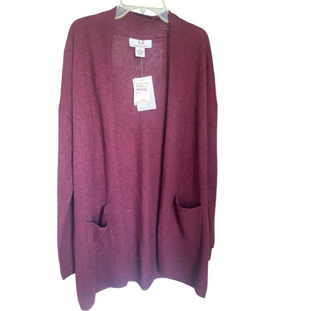 NWT Magaschoni 100% Cashmere Cardigan Sweater Red Wine M